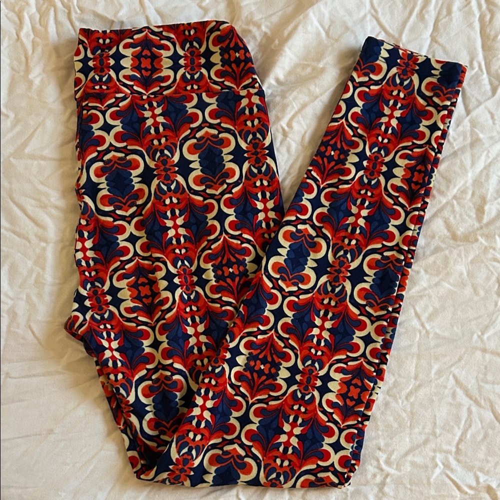 LuLaRoe orange and Blue 1960s psychedelic Patterned Leggings